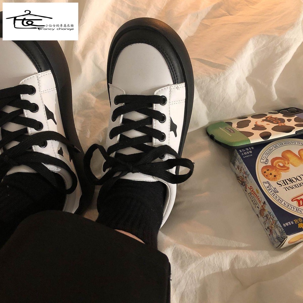 Giày Thể Thao Họa Tiết Bò Sữa Phong Cách Harajuku Thời Trang Xuân Hè