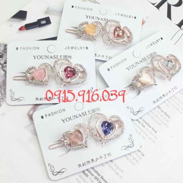 Kẹp Tóc Hình Trái Tim, Kẹp Đính Đá Nhân Tạo