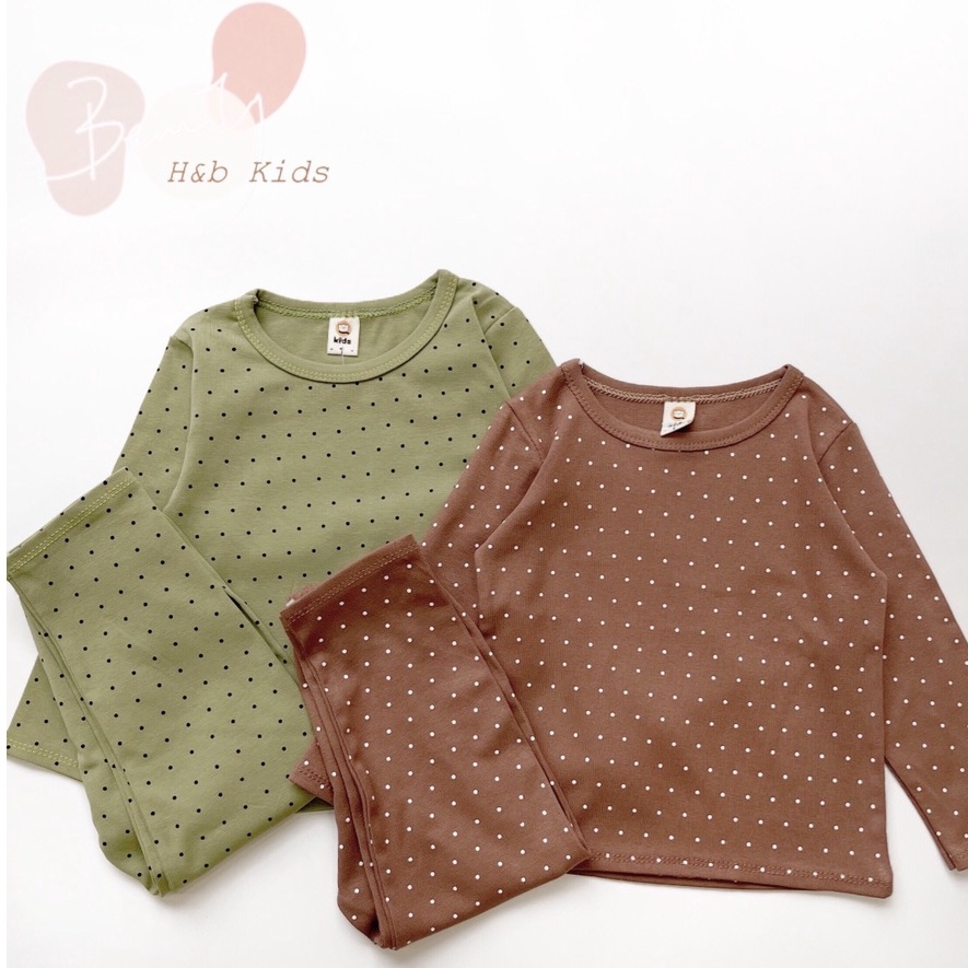 Bộ dài tay cotton cho bé trai và bé gái họa tiết chấm bi nhiều màu sắc, kiểu dáng basic, size từ 6 đến 15 kg