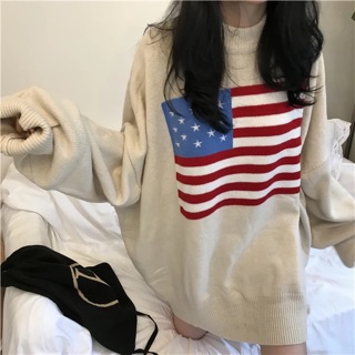 Áo Sweater Ulzzang cờ Mỹ oversize