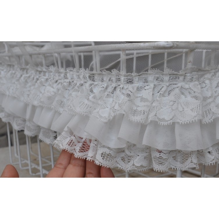 Vải Ren Lưới Xếp Ly 3 Lớp 3D Dùng May Váy