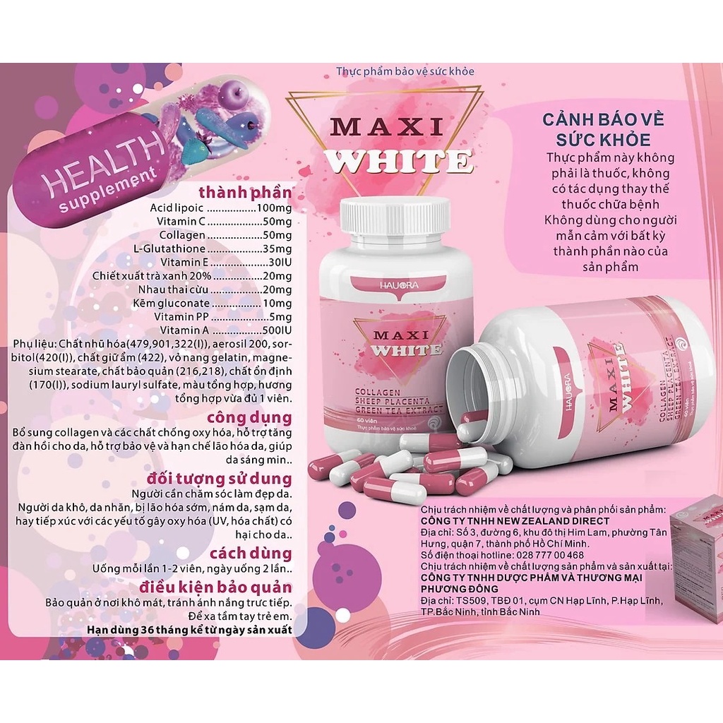 Maxi White Collagen Chống Lão Hóa Da, Giảm Nám, Tàn Nhan Và Trắng Da