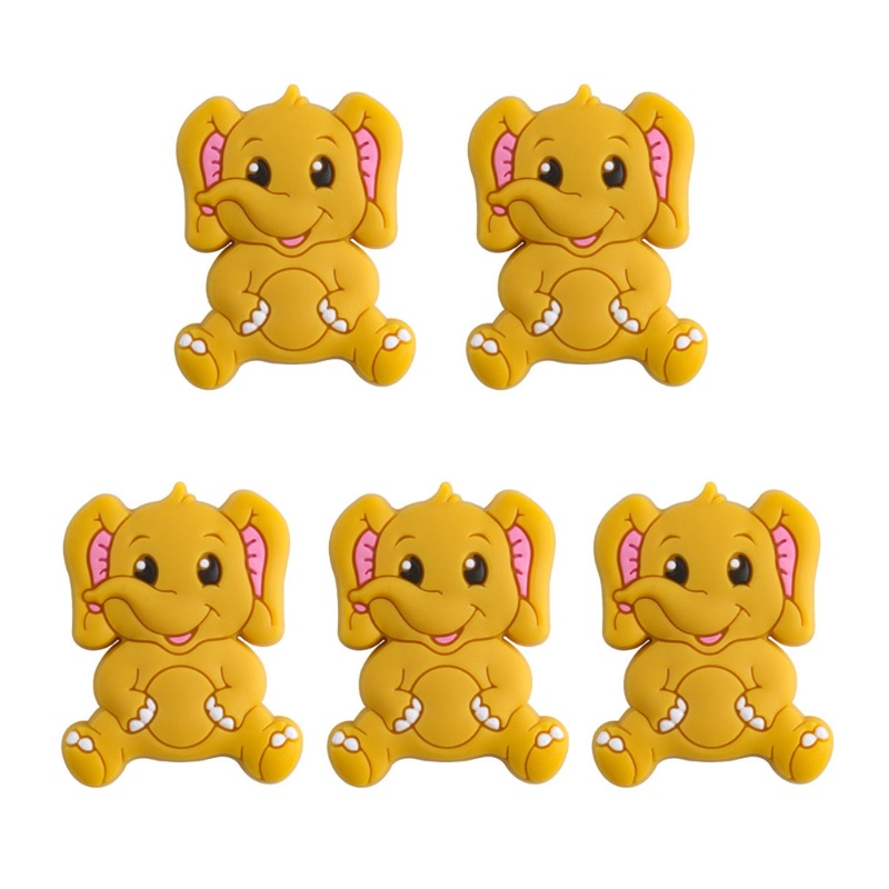 Set 5 Đồ Chơi Ngậm Mọc Răng Bằng Silicon Hình Chú Voi Hoạt Hình Cho Bé