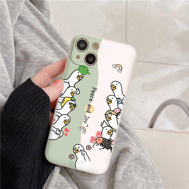 Ốp iphone cạnh vuông 2 dãy vịt trắng đáng yêu cho ip 6/8/7/plus/x/xr/xsmax/12 pro max/11pro max/13 pro max-nt046