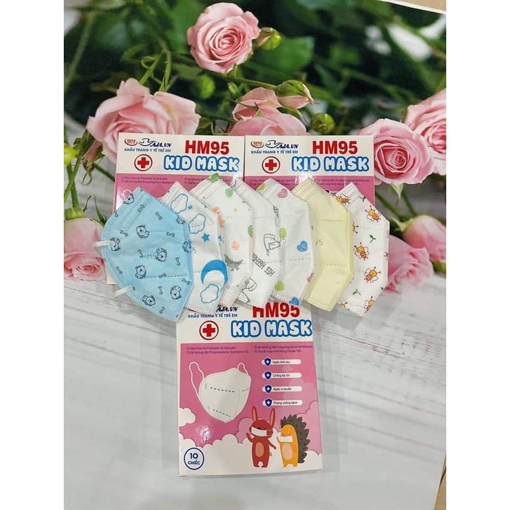 1 hộp Khẩu Trang trẻ em 2-12 TUỔI HM95 KID MASK 5 lớp với 2 lớp kháng khuẩn ,chống bụi mịn Pm2.5 (10 chiếc)