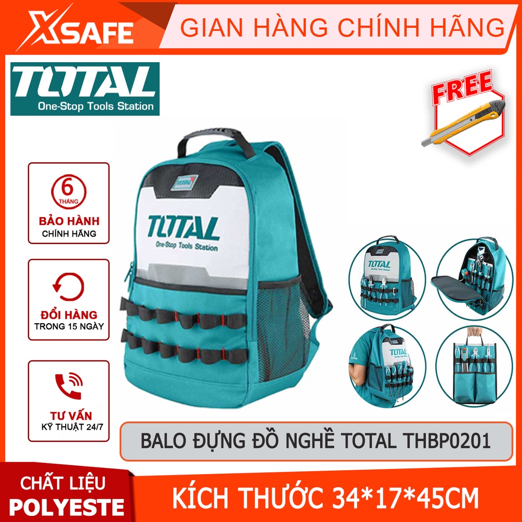 Balo đựng đồ nghề TOTAL THBP0201 Ba lô công cụ chất liệu polyester oxford 600D, kích thước 34*17*45cm - [XSAFE]