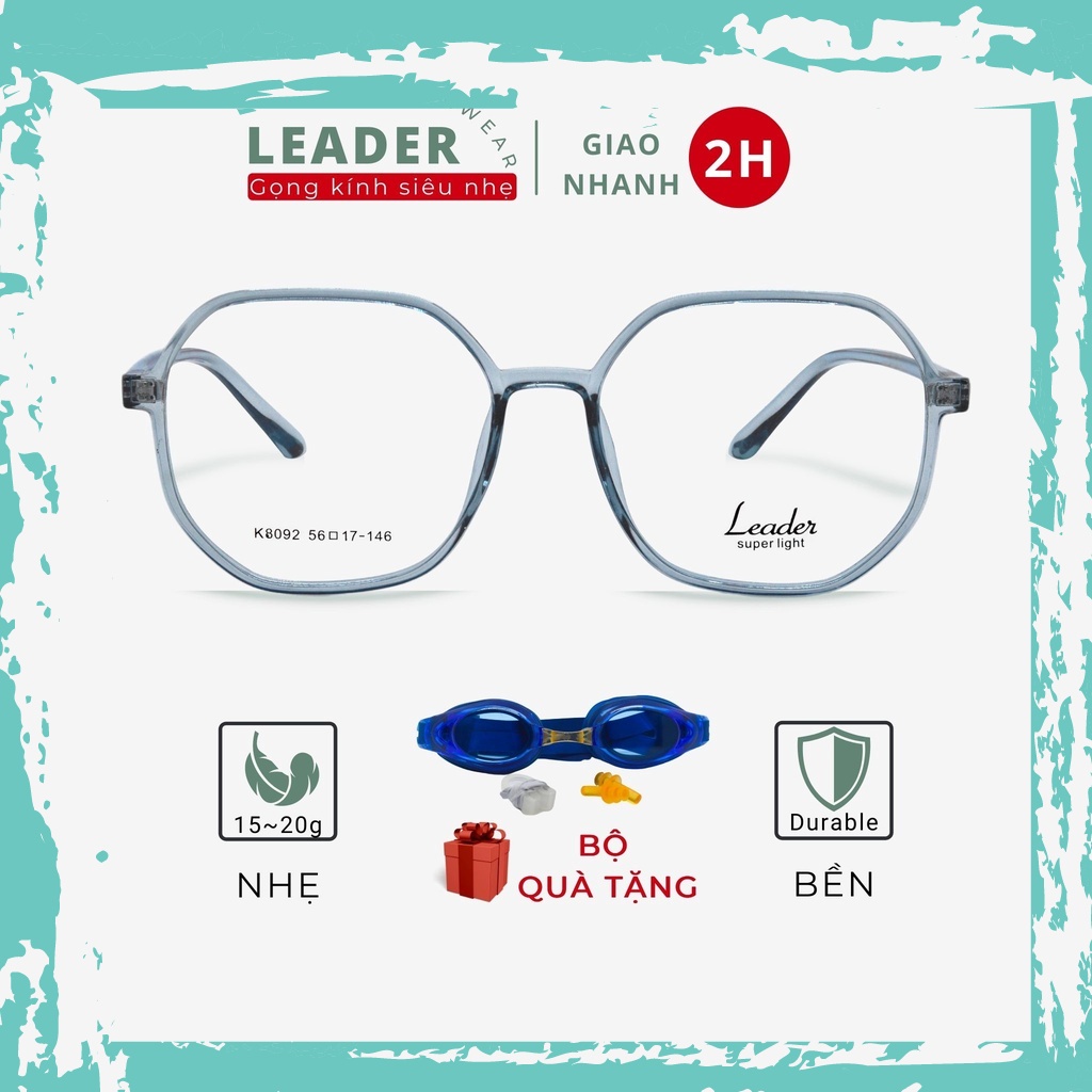 Mắt kính thời trang nữ Leader K8092 siêu nhẹ, gọng kính vuông đa giác to, với tròng 0 độ đeo giả cận - HXV964
