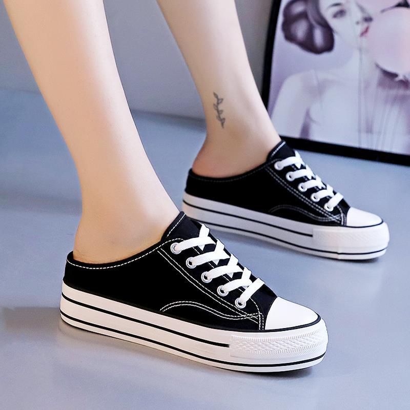 Giày lười vải canvas đế dày tăng chiều cao thời trang mùa xuân mới cho nữ 2021