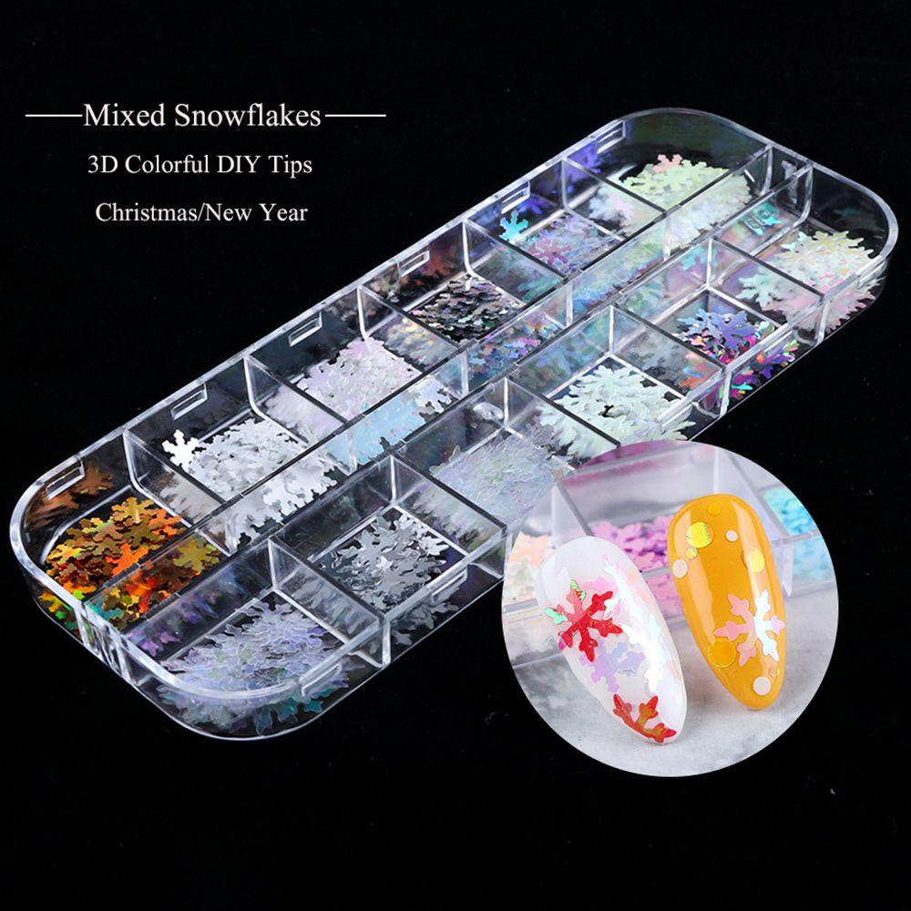 Hộp 12 Hộp Phụ Kiện Bông Tuyết 3D Trang Trí Móng Tay