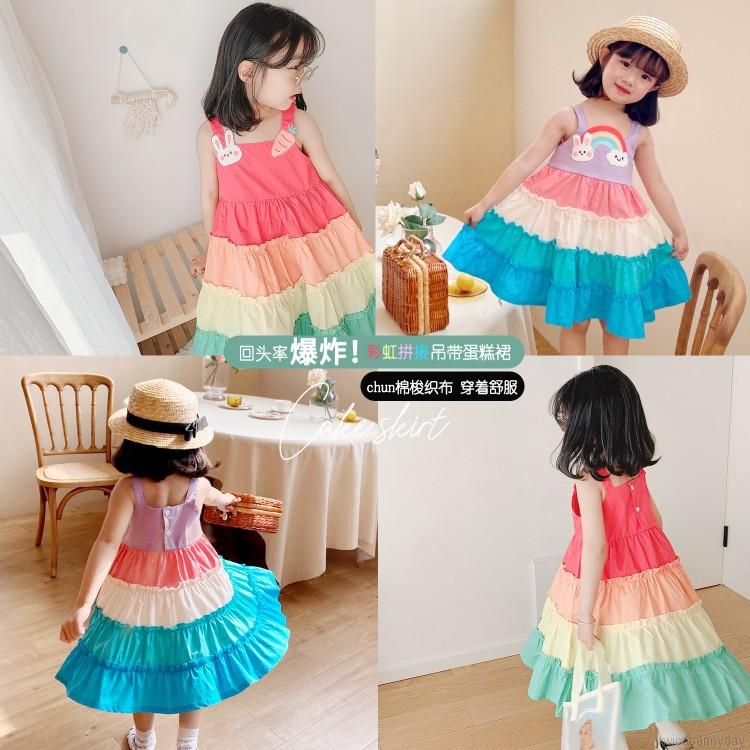 Đầm Công Chúa Phối Màu Cầu Vồng Đáng Yêu Cho Bé