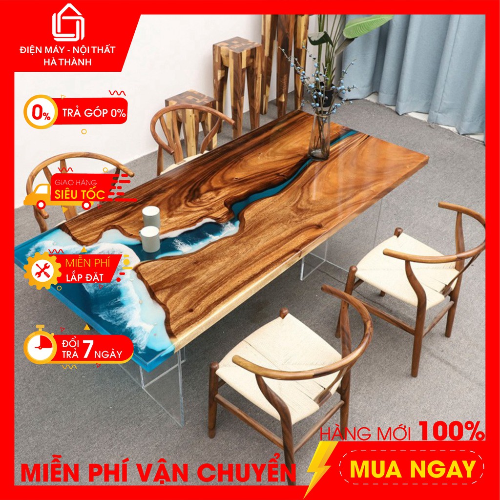 Mặt bàn Resin- Bàn chữ nhật gỗ me tây, Epoxy độc đáo