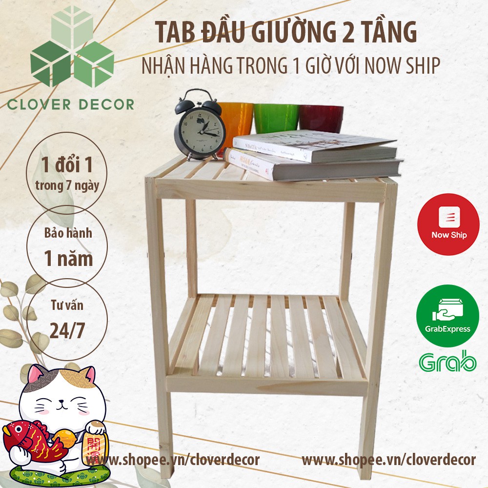 Tab Đầu Giường 2 Tầng  Gỗ Thông- Clover Decor - Phong cách Hàn Quốc