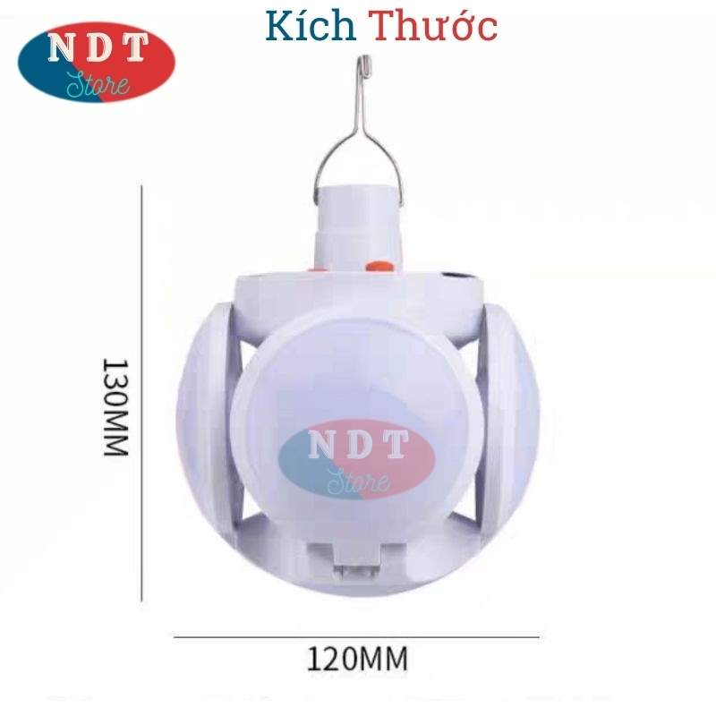 Bóng Đèn Led 100W Tích Điện Và Sạc Năng Lượng Mặt Trời Xoè 5 Cánh Mở Xoay 360 Độ siêu sáng