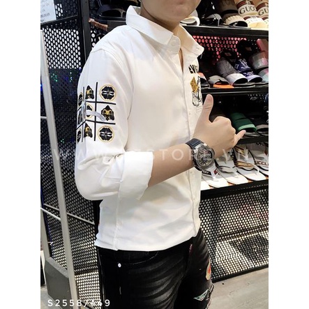 Áo sơ mi trắng tay dài nam thêu evisu beyond denim sóng biển màu chất kaki dày dặn có độ co dãn nhẹ K3 STORE  S2558
