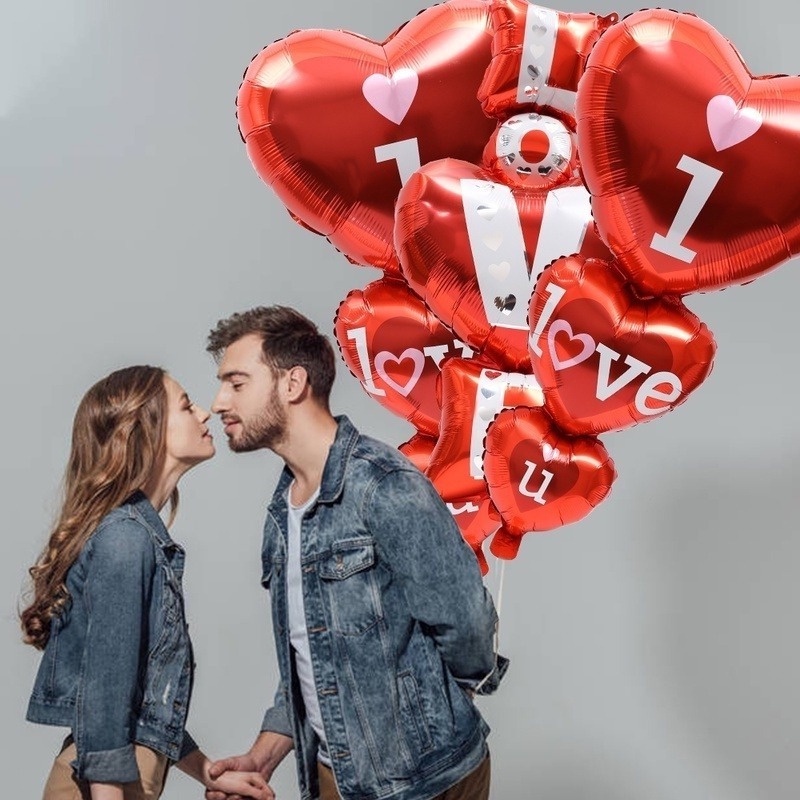 1 Bong Bóng Lá Nhôm Hình Trái Tim / Gấu Đôi / Chữ I Love You Dùng Trang Trí Tiệc Valentine