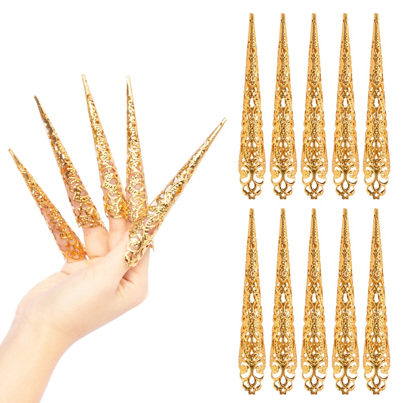 Set 10 hộ giáp đầu móng tay bảo vệ phục sức hoàng hậu thời xưa dùng múa bụng