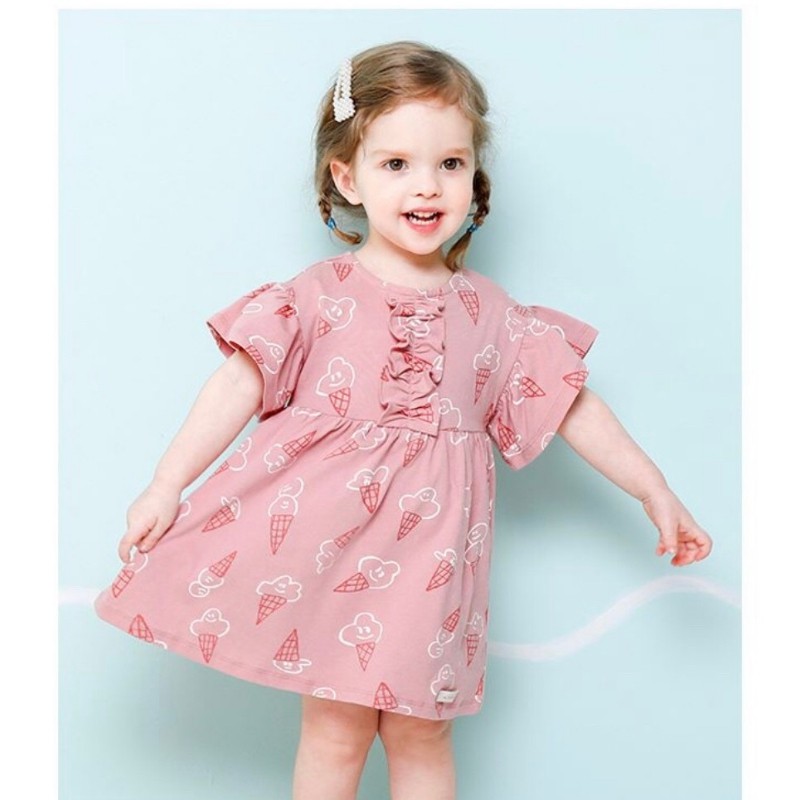 Váy bé gái họa tiết cái kem nền hồng MM. HA1246