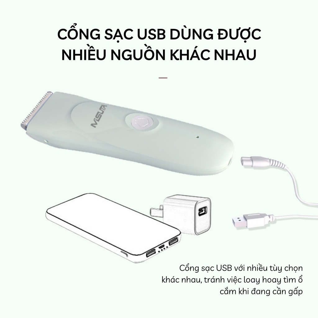 Tông Đơ Cắt Tóc Cho Trẻ Sơ Sinh MISUTA Chống Nước Máy Chạy Êm Chống Ồn