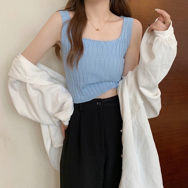 [Hana And Alice] Áo Hai Dây Dệt Kim Dáng Ngắn Thời Trang Quyến Rũ Cho Nữ