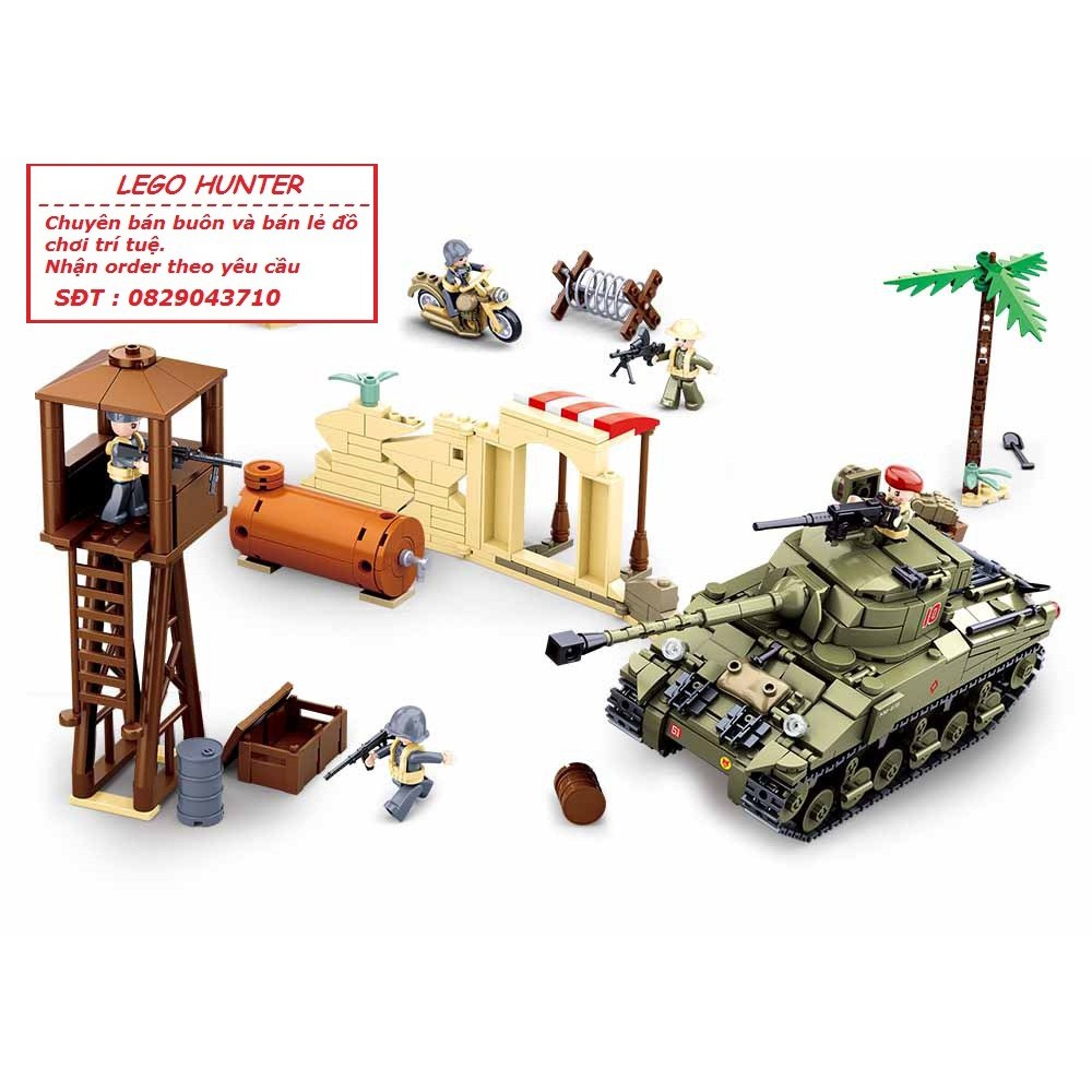 Bộ lắp ráp Lego Army Xe Tank và bối cảnh trận địa WW2 Sluban 0713