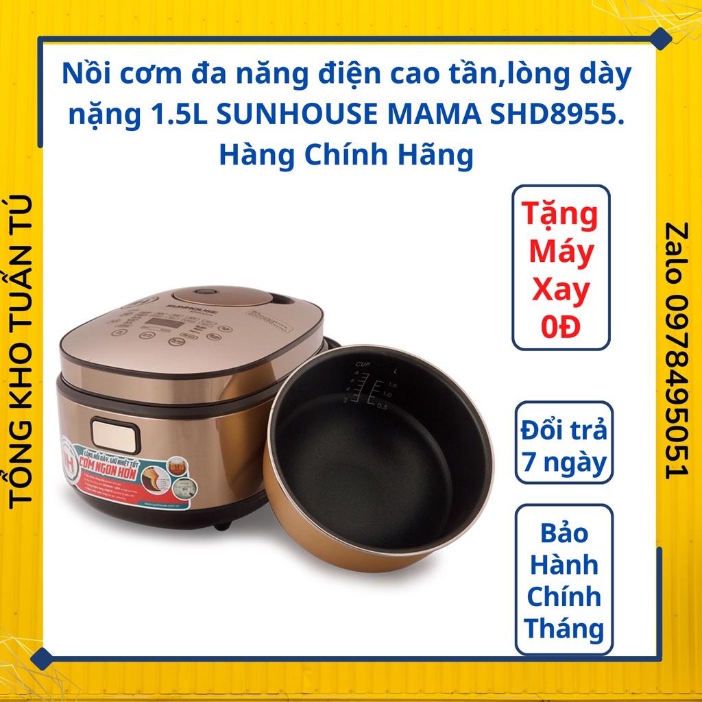 Nồi cơm đa năng điện cao tần,lòng dày nặng 1.5L SUNHOUSE MAMA SHD8955. Hàng Chính Hãng