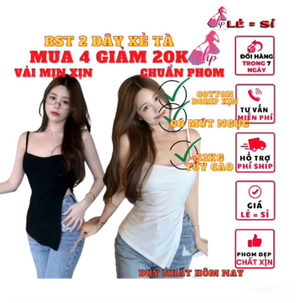 Áo nữ kiểu 2 dây đẹp cotton borip xịn form dài xẻ tà cực dễ thương mẫu mới thời trang 2021 phong cách Hàn- A6