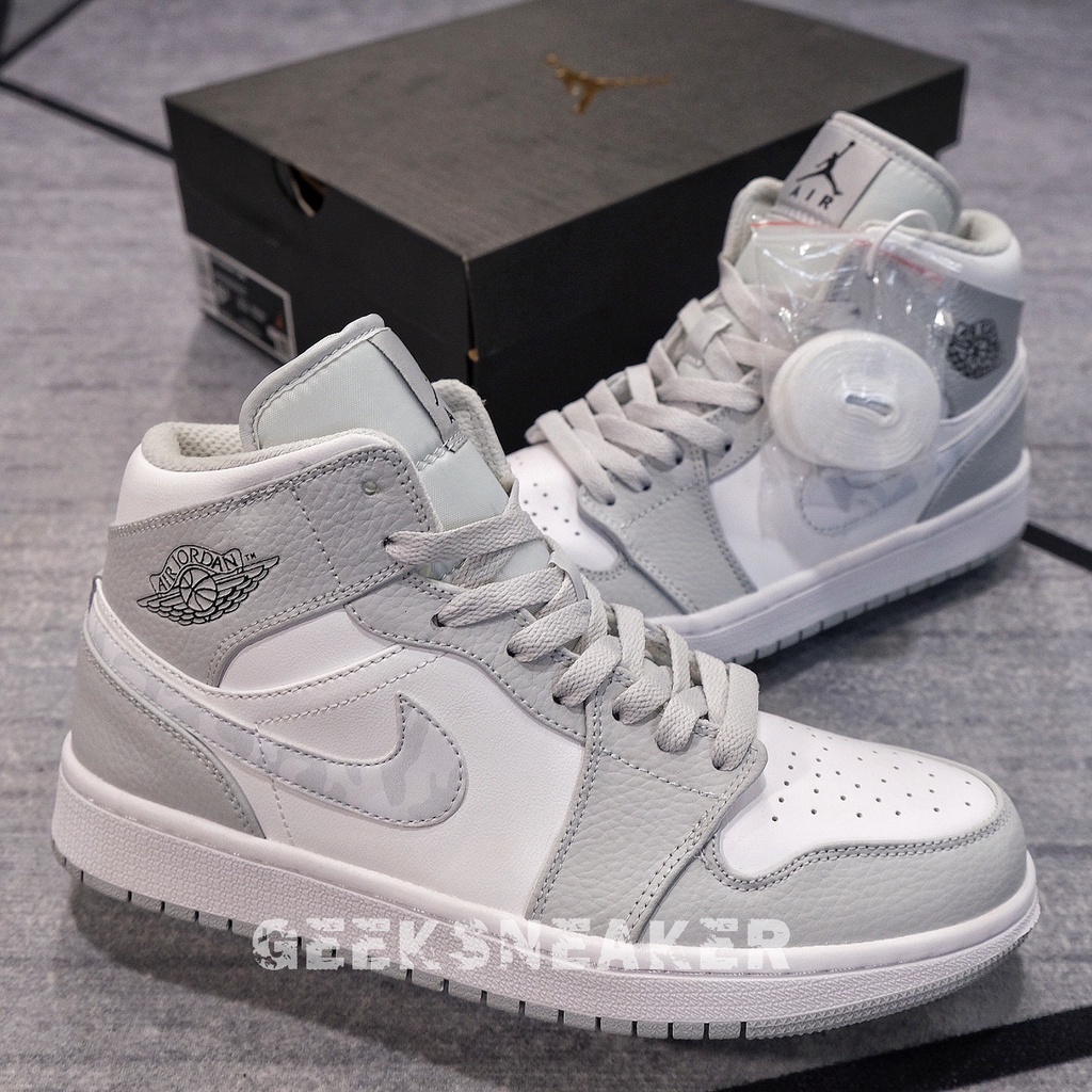 [GeekSneaker] Giày Jordan 1 Mid White Grey Camo