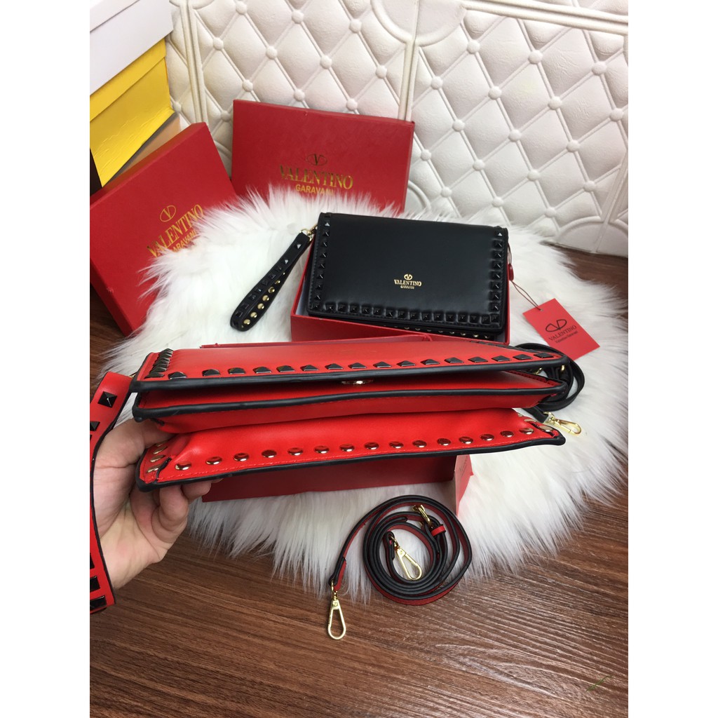 Túi cầm tay đeo chéo nữ đẹp - Clutch valentino viền đinh fullbox