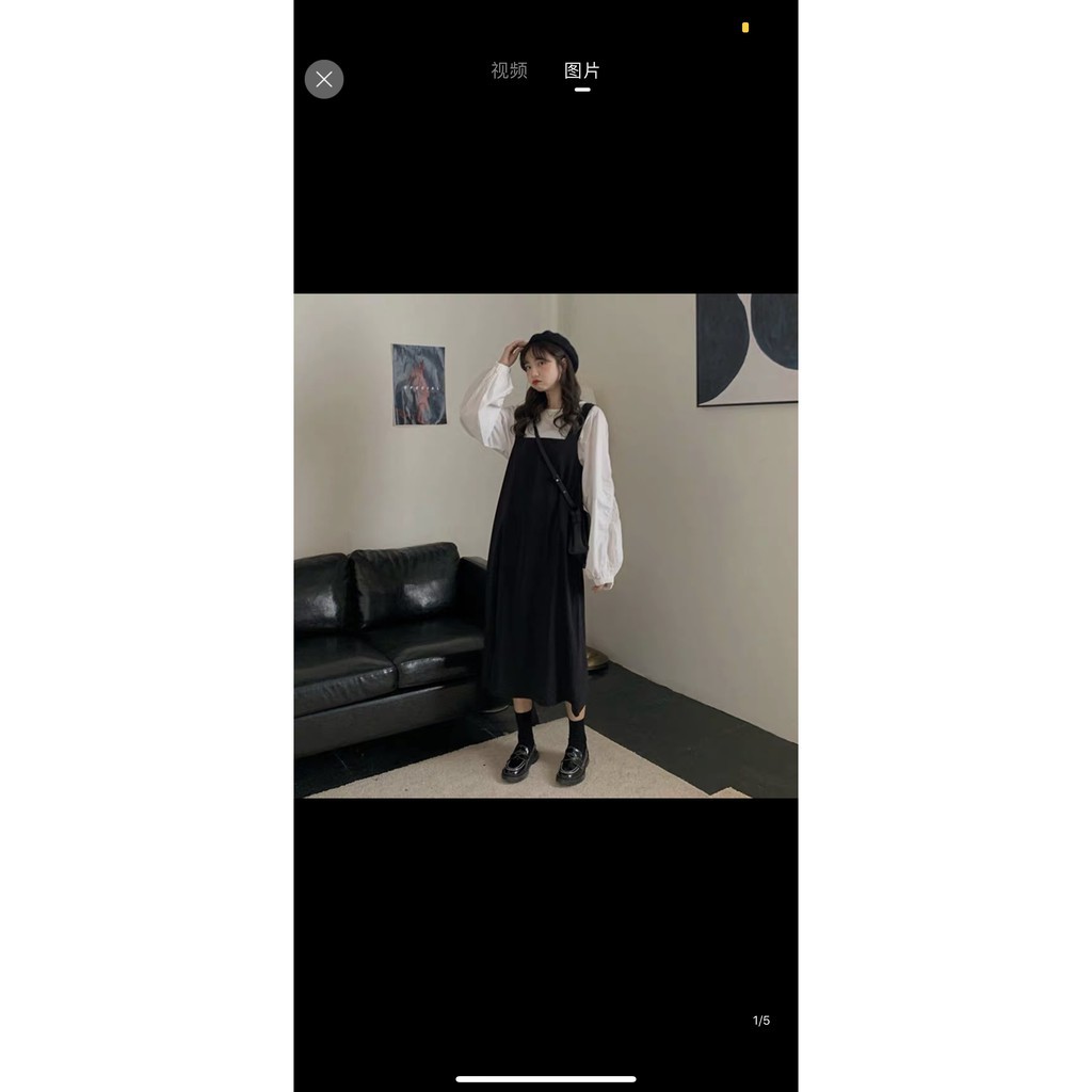 Set Yếm Kaki Đen Kèm Áo Tay Bồng ,Váy Kèm Áo Thun Chất Đũi Trắng X009 | BigBuy360 - bigbuy360.vn