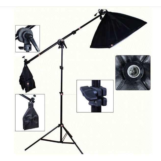 Bộ đèn chụp ảnh sản phẩm, đèn studio, quay phim, livestream chuyên nghiệp, Chân đèn cao 2m kèm Softbox 50x70cm