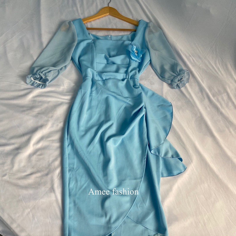 Váy đầm nữ body tay voan nhún bèo hông