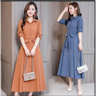 Đầm Nữ Tay Dài Eo Thắt Nơ Thời Trang Công Sở