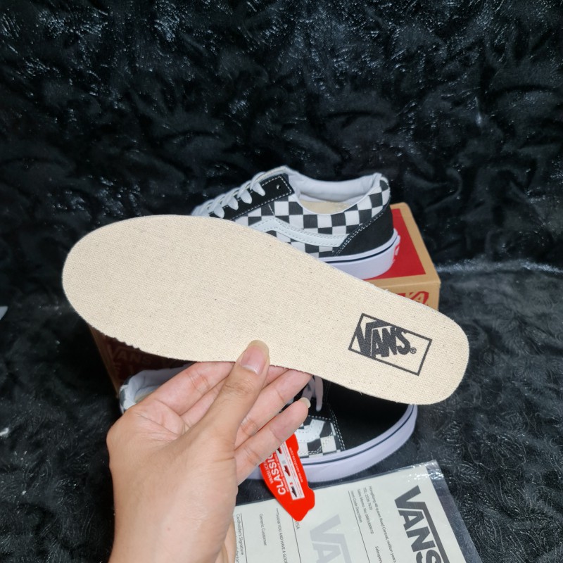 Giày Vans Caro Nam Nữ Đen Trắng Old Skool Checkerboard Black White