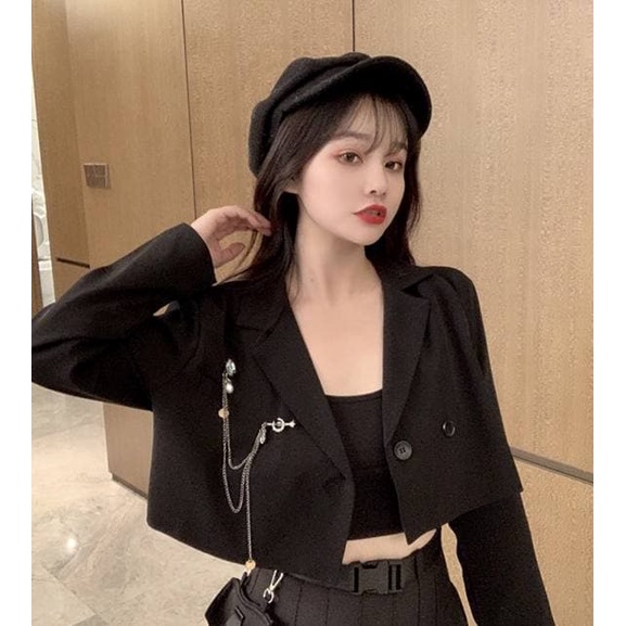 Áo Khoác Vest Lửng Tag Dây Xích (ĐEN)