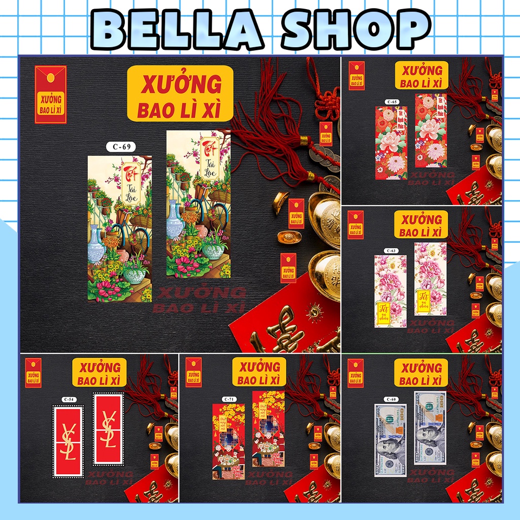 Set 10 Bao Lixi Tết Bella-Shop Lì Xì 3D Mẫu Mới Cao Cấp Đẹp Độc Lạ, Lixi Cưới Hỏi ( In Theo Yêu Cầu)