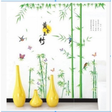 Decal dán tường 2 cây tre và chú chim sẽ
