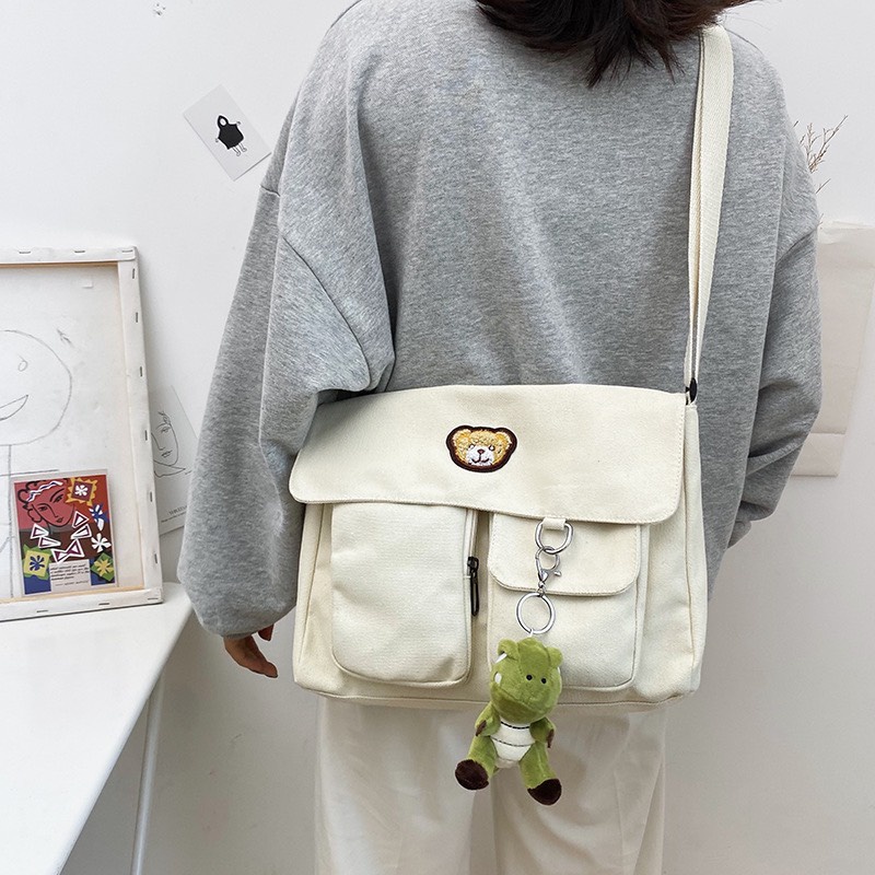 Túi đeo chéo canvas vừa khổ a4 thời trang Hàn Quốc học sinh sinh viên đi học đi chơi