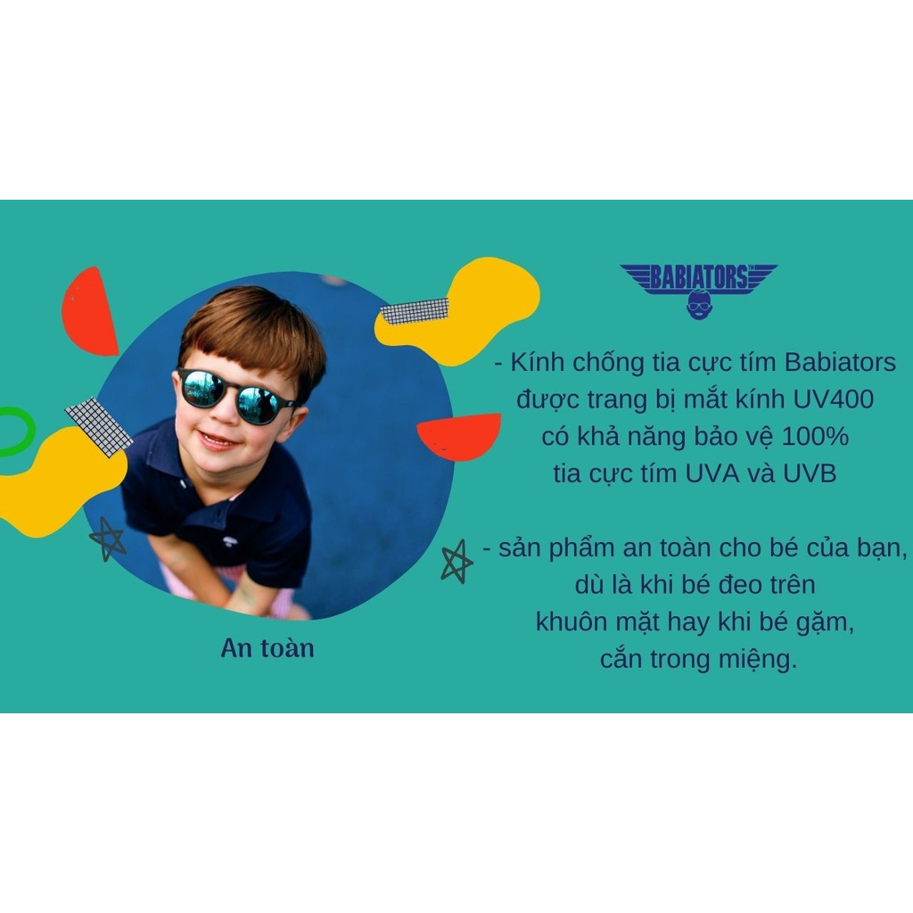 Kính chống tia cực tím có tròng kính phân cực cho bé Babiators - The Agent, Đen, Tráng gương xanh, 3-5 tuổi