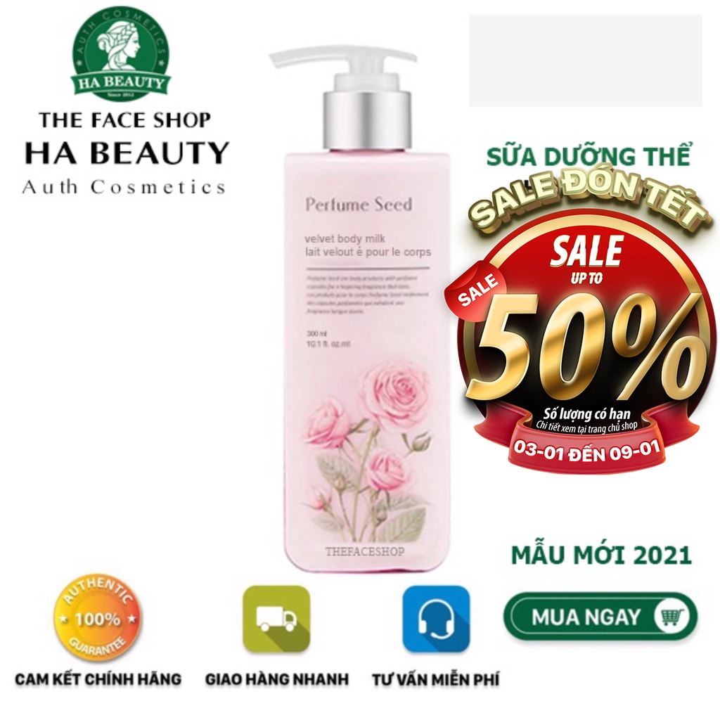 Sữa dưỡng thể dưỡng ẩm tốt trắng da thơm lâu hương nước hoa hồng The Face Shop Perfume Seed Velvet Body Milk 300ml