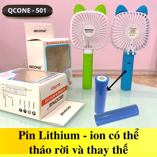 Quạt Cầm Tay Mini Cao Cấp Qcone F-501 Có Thể Gấp Gọn, Sạc Cổng USB, Tặng Dây Sạc