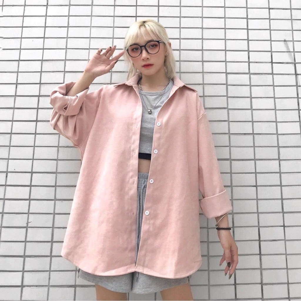 Áo Sơ Mi Phủ Nhung KUPI Shirt Tay Dài Form Rộng Ulzzang (4 Màu )