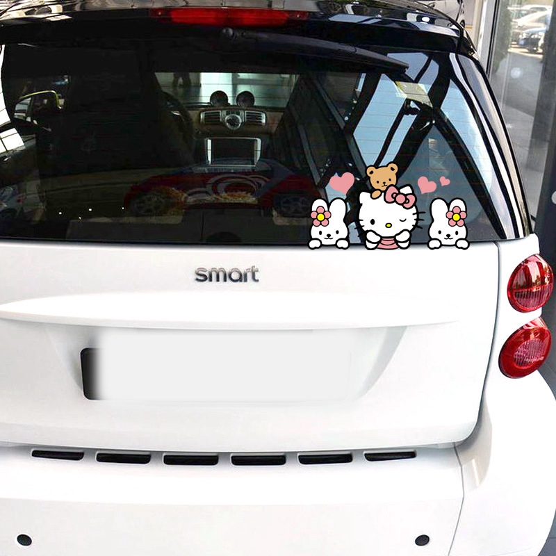 Decal dán trang trí xe hơi hình Hello Kitty phản quang