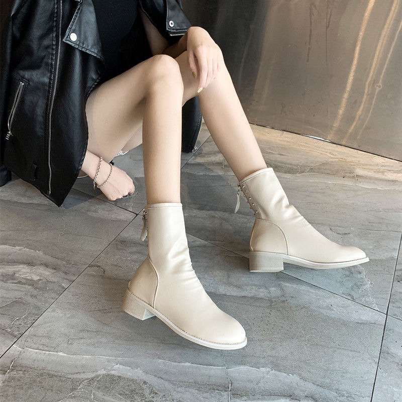 Bốt nhăn nữ cổ ngắn đế vuông 5cm