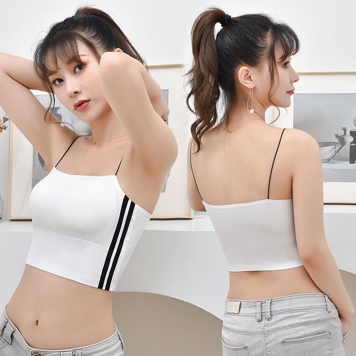 Áo bra nữ, áo su đúc 2 dây kẻ sọc, có đệm mút ngực tháo rời, kiểu dáng thể thao năng động