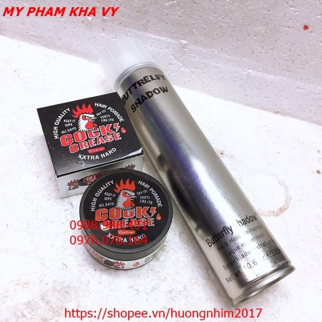 Combo Sáp Vuốt Tóc Nam Con Gà Cock Crease và Gôm Xịt Tóc 320ml