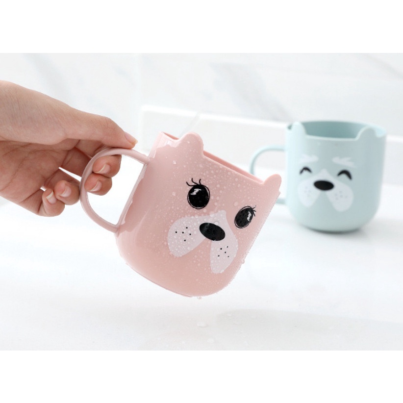 Cốc Nhựa Đánh Răng Cho Bé Có Tay Cầm Hoạ Tiết Con Cún Có Tai Nhiều Màu Dễ Thương