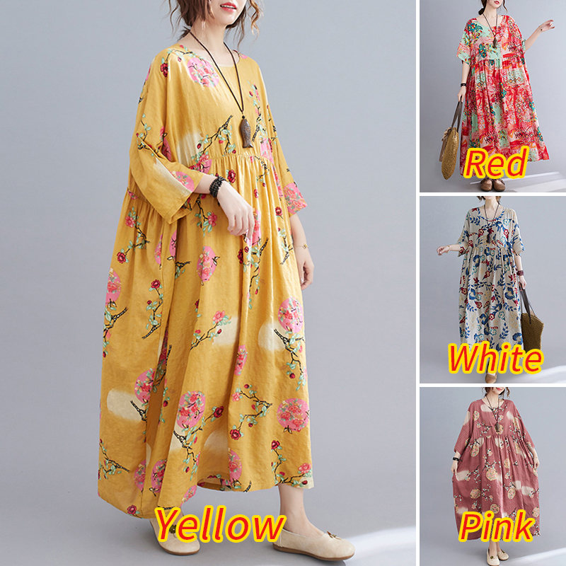 Đầm Maxi Retro ZANZEA Tay Dài In Họa Tiết Vintage Cho Nữ Mặc Thường Ngày