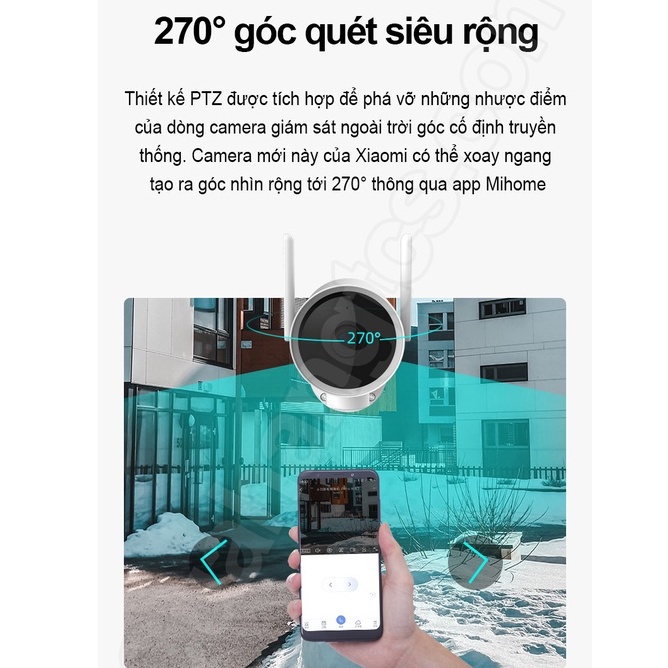 Camera wifi xiaomi EC3 - 2K-Ngoài trời-Xoay 270 độ-Chống nước-Đàm thoại song phương-Cảnh báo chuyển động
