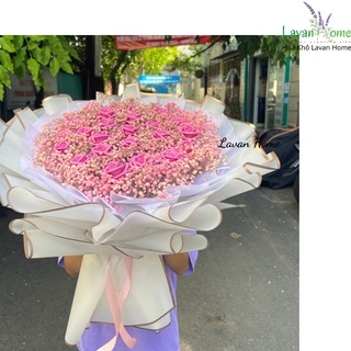 Bó hoa khô baby phối hoa hồng sáp thơm - Quà tặng độc đáo cho người yêu, hoa tặng mẹ, tặng vợ, người thân