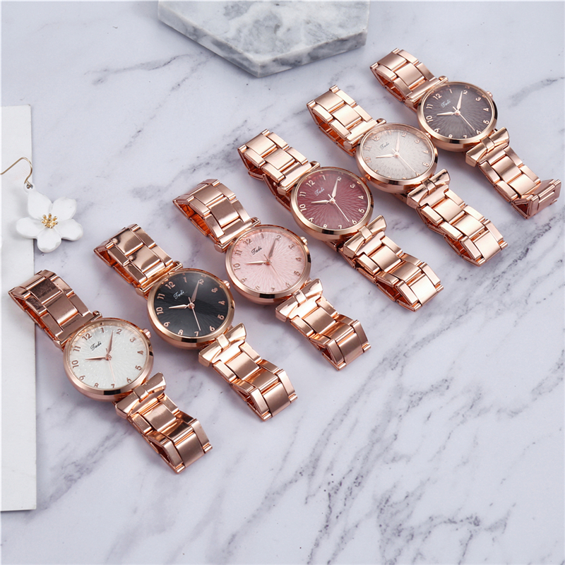 ZOLFA Elegant Rose Gold Stainless Steel Strap Female Watches Classic Black Ladies Dress Analog Clocks Đồng hồ nữ